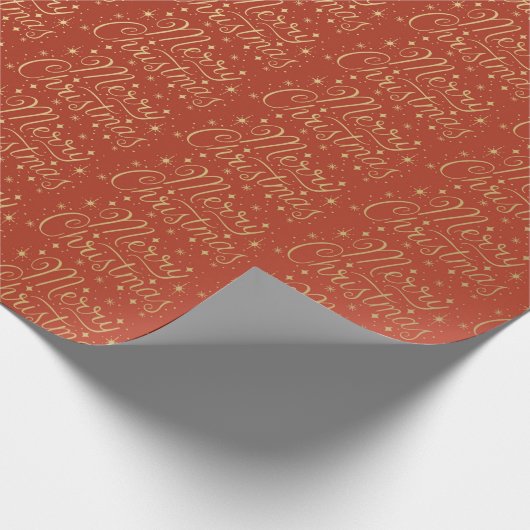 Red and Gold Frohe Weihnachts-Script-Muster Geschenkpapier (Ecke)
