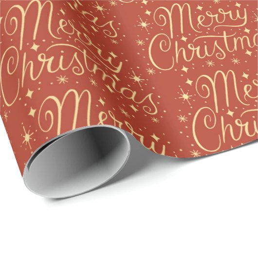 Red and Gold Frohe Weihnachts-Script-Muster Geschenkpapier (Rolleneckpunkt)
