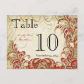 Red and Gold Gatsby Paisley Peacock Tischnummer (Rückseite)