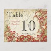 Red and Gold Gatsby Paisley Peacock Tischnummer (Rückseite)