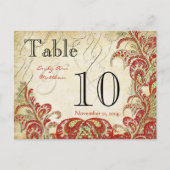 Red and Gold Gatsby Paisley Peacock Tischnummer (Vorderseite)