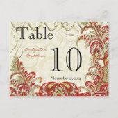 Red and Gold Gatsby Paisley Peacock Tischnummer (Rückseite)