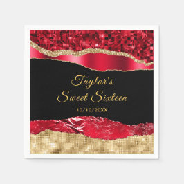 Red and Gold Glam Tars 16 . Geburtstag Serviette