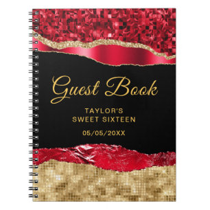 Red and Gold Glam Tears 16 . Geburtstag Gästebuch Notizblock
