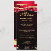 Red and Gold Glam Tears Bokeh Wedding Menükarte (Vorne/Hinten)