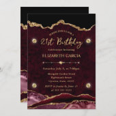Red and Gold Glitter Agate 21st Birthday Einladung (Vorne/Hinten)