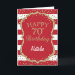Red and Gold Glitter Confetti 70th Birthday Card Karte<br><div class="desc">Red and Gold Glitter confetti 70th Birthday Card with personalized name. For further customization,  please click the "Customize it" button and use our design tool to modify this template.</div>