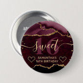 Red and Gold Glitzer Agate Marble Sweet 16 Button (Vorne & Hinten)