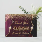 Red and Gold Glitzer Agate Marble Wedding Dankeskarte (Stehend Vorderseite)
