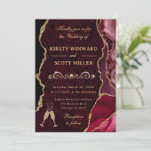 Red and Gold Glitzer Agate & Marble Wedding Einladung (Stehend Vorderseite)