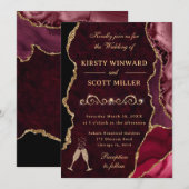 Red and Gold Glitzer Agate & Marble Wedding Einladung (Vorne/Hinten)