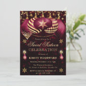 Red and Gold Glitzer Baubles 16 . Geburtstag Einladung (Stehend Vorderseite)