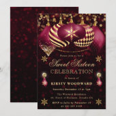 Red and Gold Glitzer Baubles 16 . Geburtstag Einladung (Vorne/Hinten)