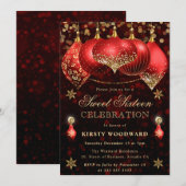 Red and Gold Glitzer Baubles 16 . Geburtstag Einladung (Vorne/Hinten)