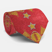 Red and Gold Glitzer Football Fan Spirit Sports Krawatte (Gerollt)