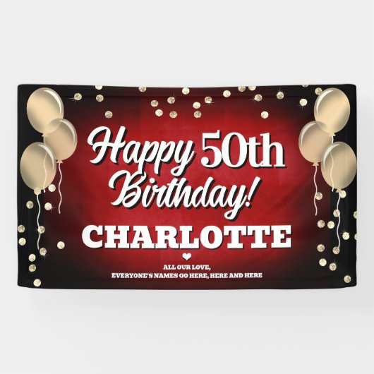 Red and Gold Happy Birthday Banner (Horizontal)
