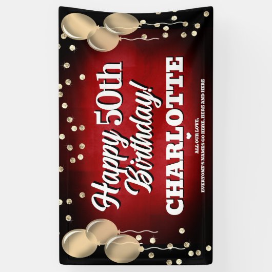 Red and Gold Happy Birthday Banner (Vertikal)