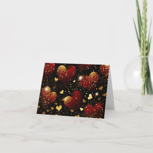 Red and Gold Hearts Blank Dankeskarte (Vorderseite)