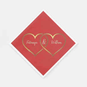 Red and Gold Hearts Hochzeitspapier Napkins Serviette