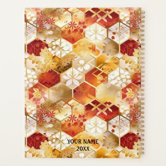 Red and Gold Hexagon Chiyogami Planner Planer (Rückseite)