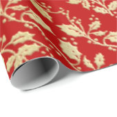 Red and Gold Holly Weihnachtswrapping Paper Geschenkpapier (Rolleneckpunkt)