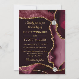 Red and Gold Imitate Glitzer Agate Wedding Einladung