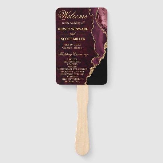 Red and Gold Imitate Glitzer Agate Wedding Program Fächer (Vorderseite)