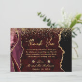 Red and Gold Imitate Glitzer Marble Agate Wedding Dankeskarte (Stehend Vorderseite)