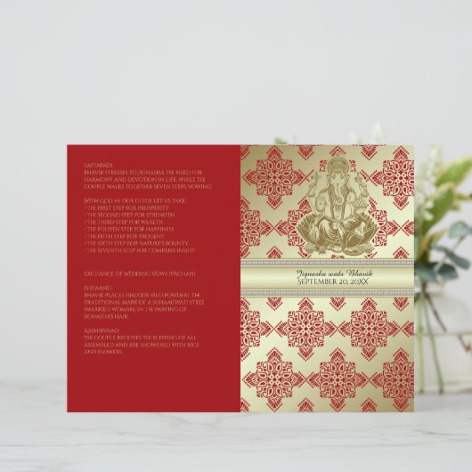 Red and Gold Indian Damask Hindu Wedding Program (Stehend Vorderseite)