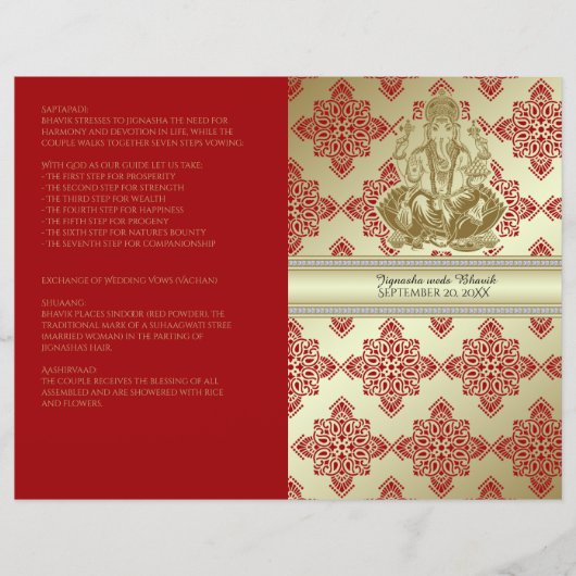 Red and Gold Indian Damask Hindu Wedding Program (Vorderseite)