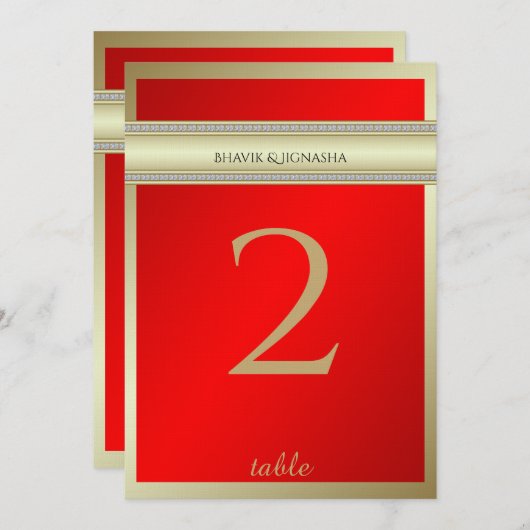 Red and Gold Indian Damask Tischnummer (Vorne/Hinten)