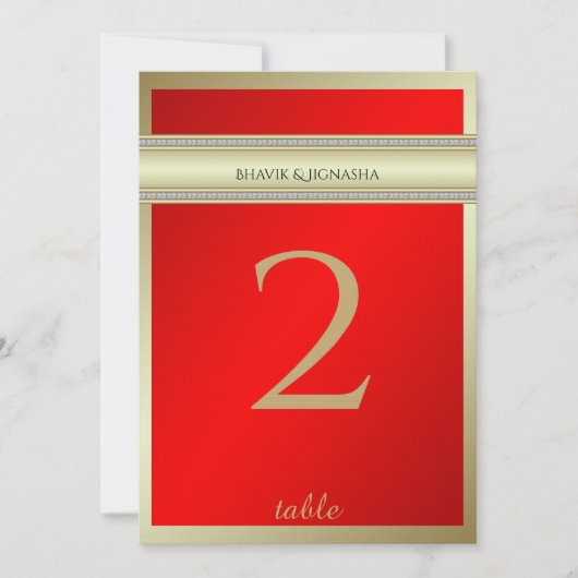 Red and Gold Indian Damask Tischnummer (Vorderseite)