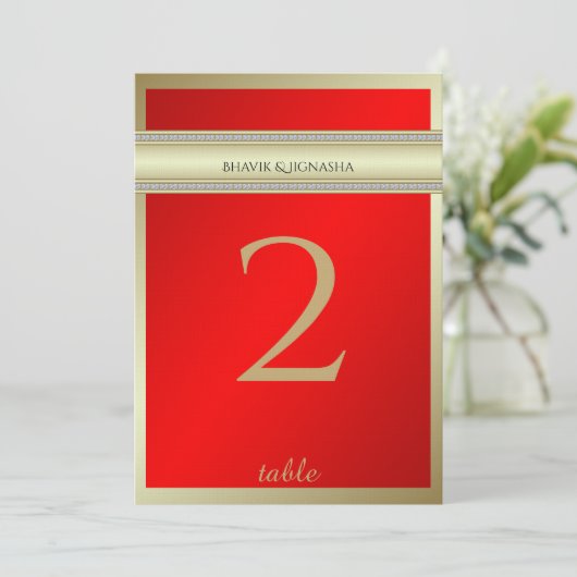 Red and Gold Indian Damask Tischnummer (Stehend Vorderseite)