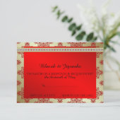 Red and Gold Indian Damask Wedding Response Card RSVP Karte (Stehend Vorderseite)