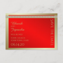 Red and Gold Indian Damask Wedding Save the Date