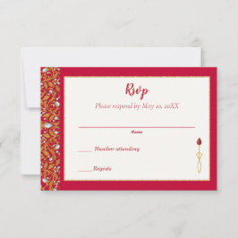 Red and Gold Indian Hindu Verziert Wedding RSVP Karte