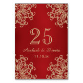 Red and Gold Indian Style Wedding Number Tischnummer (Rückseite)