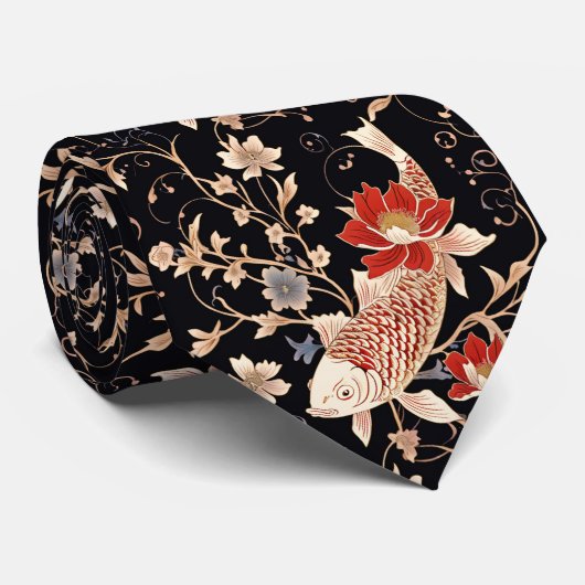 Red and Gold Koi Fish Neck Tie Krawatte (Gerollt)