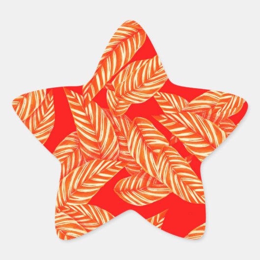 Red and Gold Leaf Muster Star Sticker (Vorderseite)