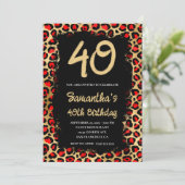 Red and Gold Leopard Painted Black 40 th Birthday Einladung (Stehend Vorderseite)
