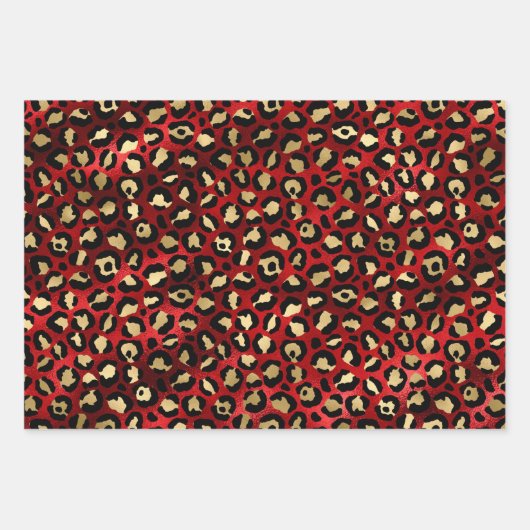 Red and Gold Leopard Print Geschenkpapier Set (Vorderseite)