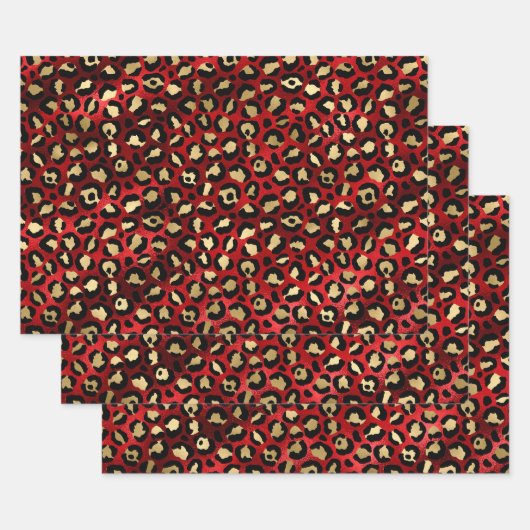 Red and Gold Leopard Print Geschenkpapier Set (Set)