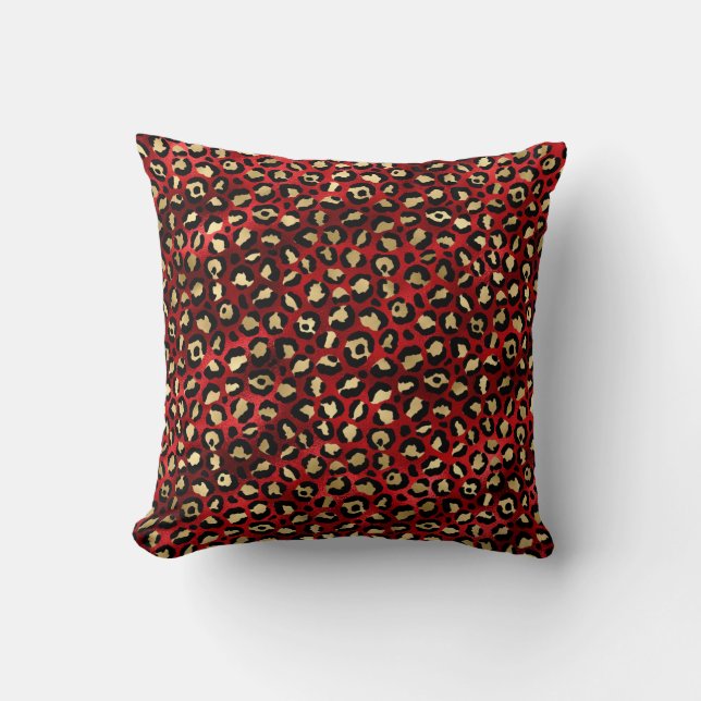 Red and Gold Leopard Print Kissen (Vorderseite)