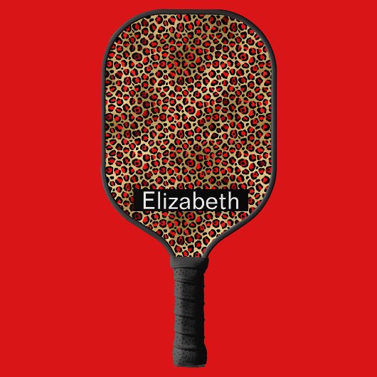 Red and Gold Leopard Print Personalized Pickleball Schläger