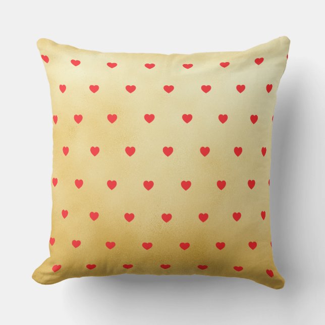 Red and Gold Liebe Herzmuster Kissen (Vorderseite)
