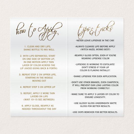 Red and Gold Lip Instructions Visitenkarten (Innenseite Aufgefaltet)