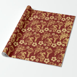 Red and Gold Luxury Patterns für chinesisches Neuj Geschenkpapier
