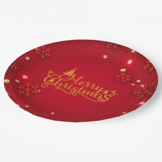 Red and Gold Luxury Weihnachten Pappteller (Schrägansicht)