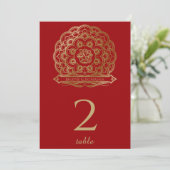 Red and Gold Mandala Indian Tischnummer (Stehend Vorderseite)