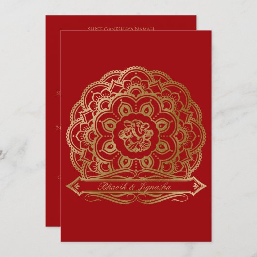 Red and Gold Mandala Indian Wedding Einladung (Vorne/Hinten)